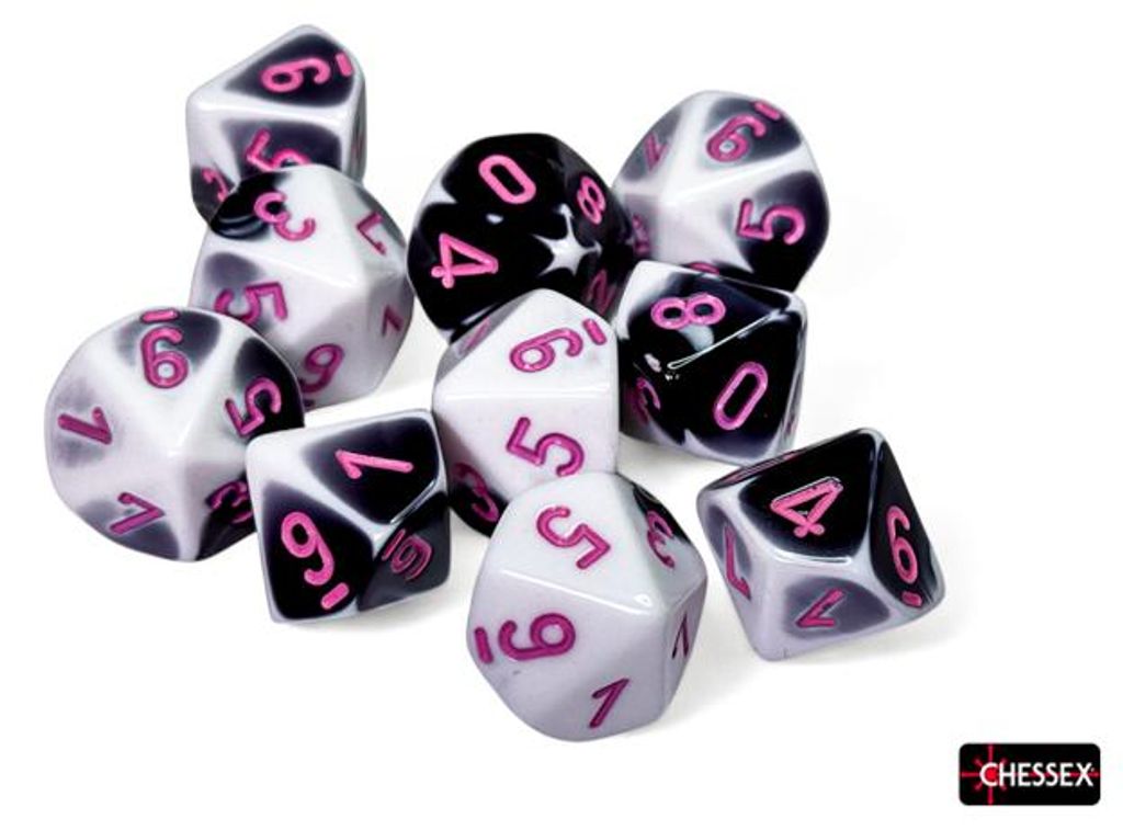 Chessex Würfelset - Gemini Black-White/pink D10 - 10 Stück