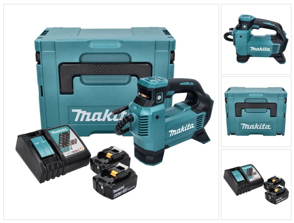 Makita DMP 181 RGJ Akku Kompressor 18 V 11,1 bar + 2x Akku 6,0 Ah + Ladegerät + Makpac