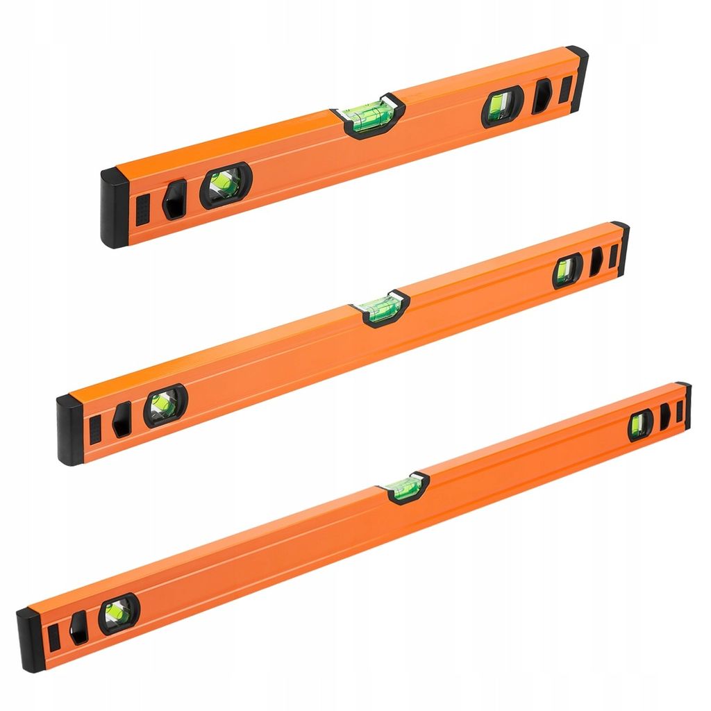 NEO TOOLS 3-teiliges Wasserwaagen-Set: 80 cm, 60 cm, 40 cm, leichtes Alu-Profil, Orange, 3-Teiliges Sortiment Wasserwaagen