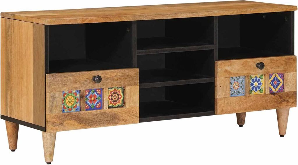 TV-Schränk mit Regal Natur 100 x 33 x 46 cm Massivholz Mango