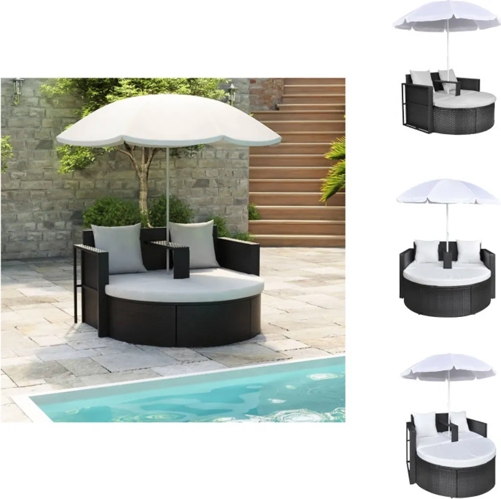 vidaXL Lit de Jardin avec Parasol en Résine Tressée Marron - 200 cm