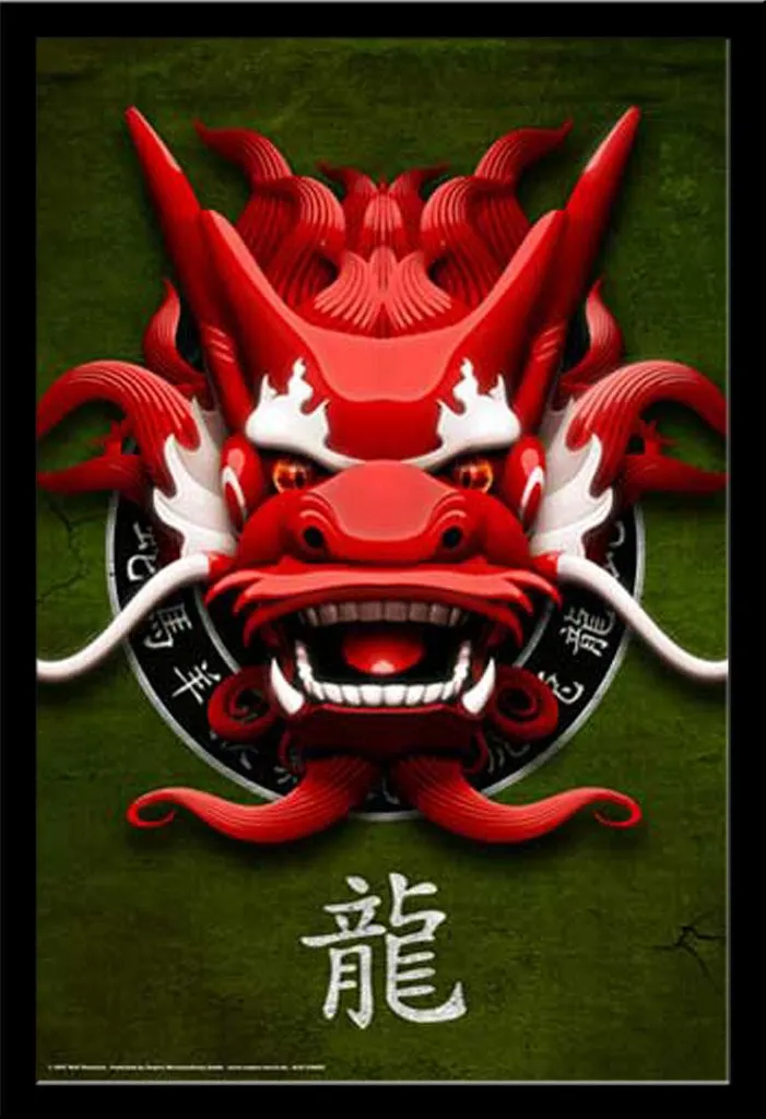 Décoration murale Dragon Chinois cadre noir Shinsuke pour salon chic