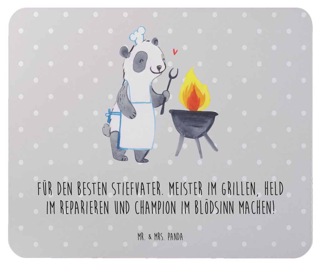 Mr. & Mrs. Panda Mousepad Bester Stiefvater - Grau Pastell - Geschenk, Weihnachten, Mauspad, laptop, Talente, pc mausunterlage, Grillmeister, Stief...