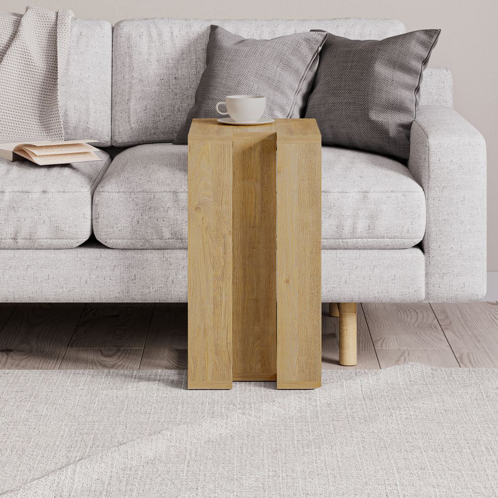 DECORTIE Muju Modern C Form Beistelltisch Eiche Mehrzweck 30 x 40 x 57 cm