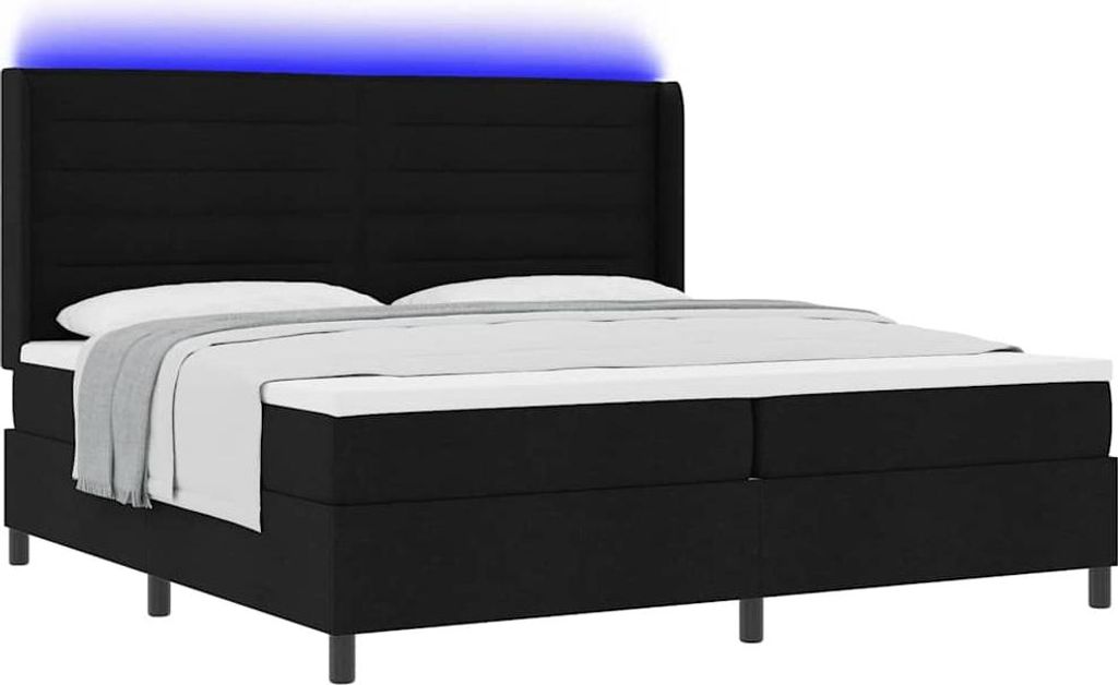 LED Boxspringbett mit Matratze Schwarz 200 x 200 cm Stoff