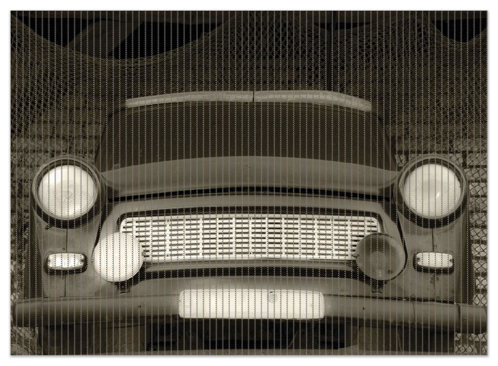 Wallario Duschmatte Antirutschmatte Badmatte Fußmatte Alter Trabbi in schwarz-weiß - Frontansicht Scheinwerfer, Größe ca. 90 x 65 cm