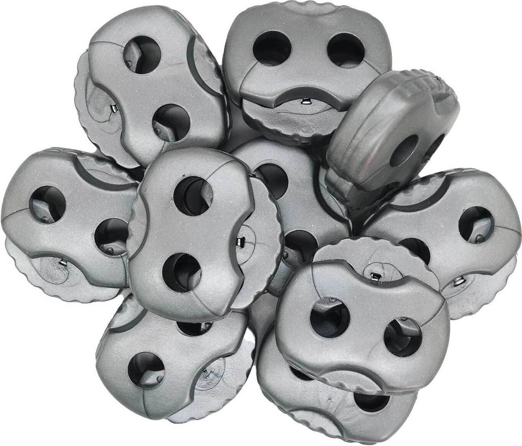 10 Stück Kordelstopper mit zwei Löchern silbergrau