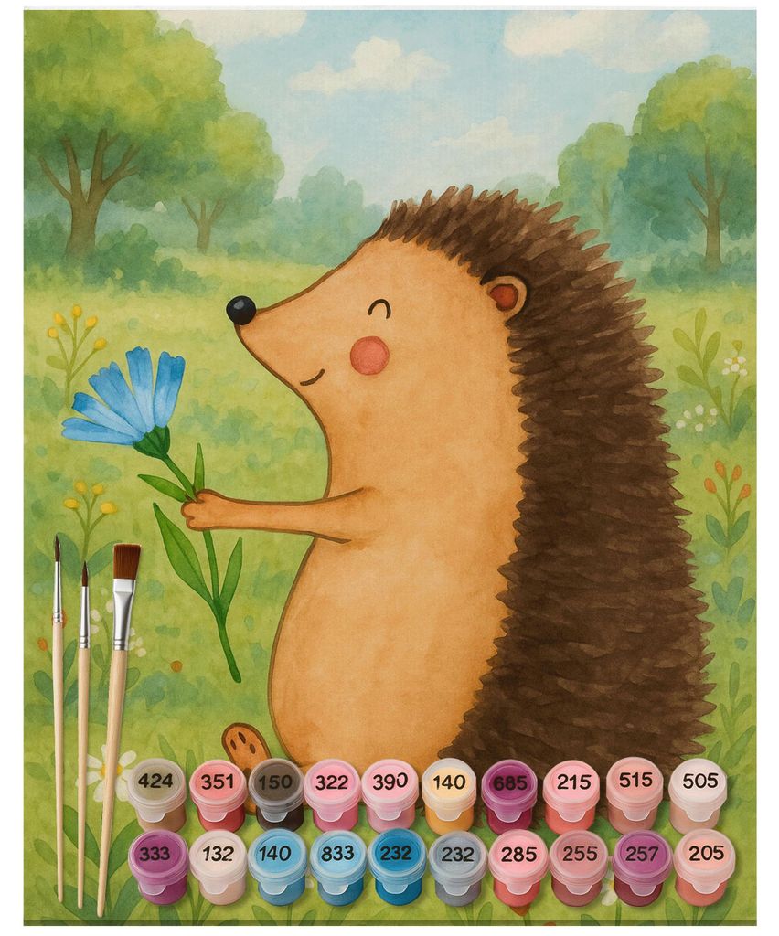 Mr. & Mrs. Panda DIY Malen nach Zahlen Igel Blumen Design 40 x 50 cm Mit Rahmen - Weiß - Geschenk, Gute Besserung, set, kreativ, Besuch, Genesungs...