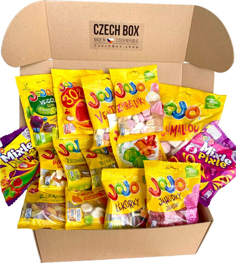 CzechBox JOJO - Tolle Box mit 15 ausgewählten Bonbons, Dragees und Gelees der Marke JOJO, 1,2 Kilogramm Süßigkeiten aus der Tschechischen Republik