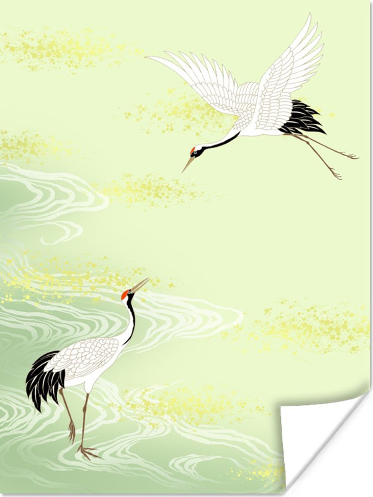 MuchoWow Poster Illustration eines chinesischen Kranichs vor einem bunten Hintergrund 30x40 cm - Wandplakat - Poster Kinderzimmer