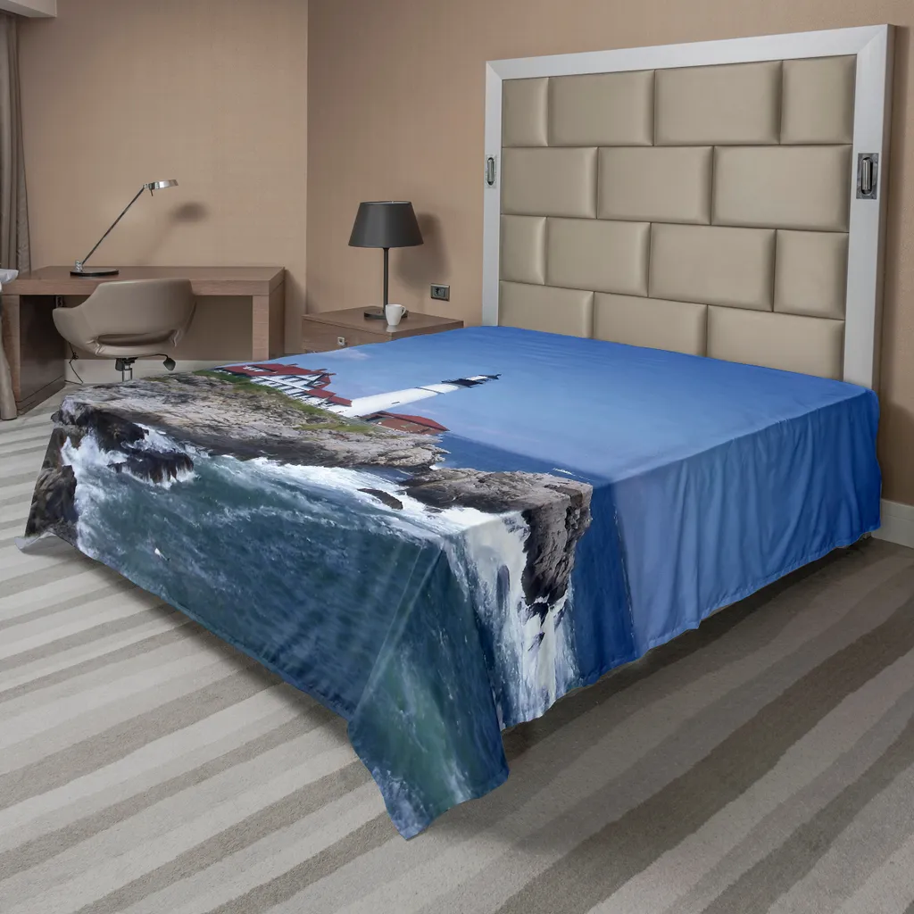 Drap de lit doux imprimé photo paysage marin, confort 244 x 205 cm