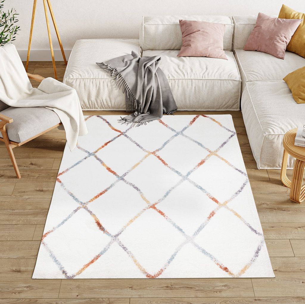 Teppich Wohnzimmer Schlafzimmer Modern Design Shaggy Hochflor Langflor Bunt 120 x 170 cm