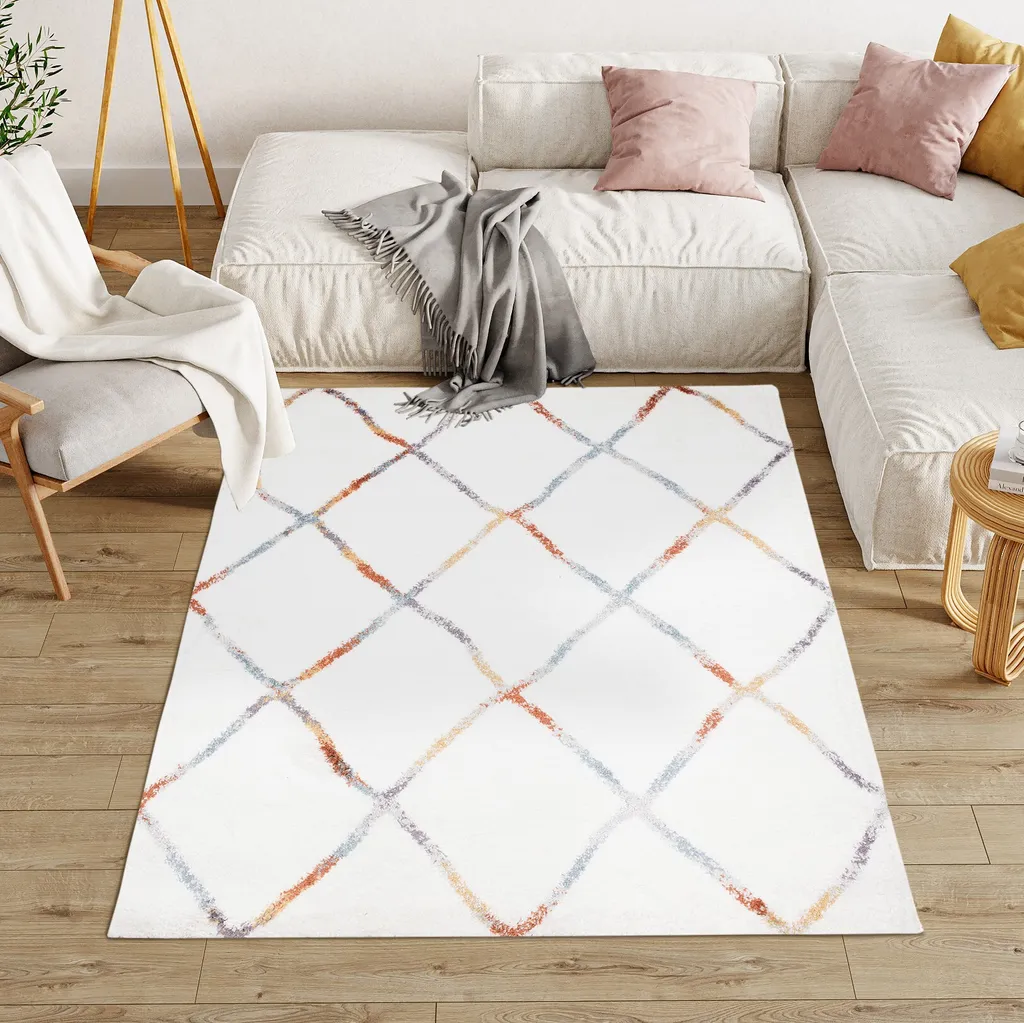 Tapis de salon shaggy 120x170 cm design moderne velours long multicolore