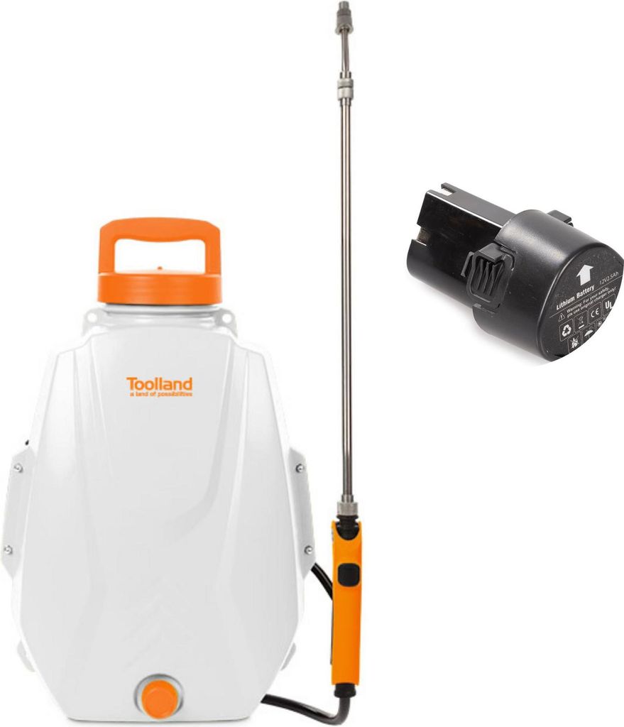 Toolland Set mit Akku-Rückenspritze 12L und Ersatzakku, elektrische Gartenspritze für