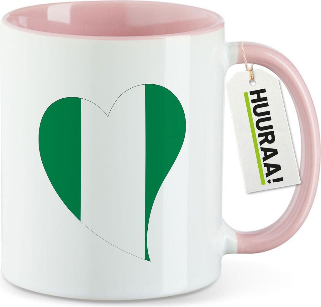 Huuraa Kaffeetasse Nigeria Flagge Herz 330ml Rosa Keramik Kaffeebecher Geschenkidee