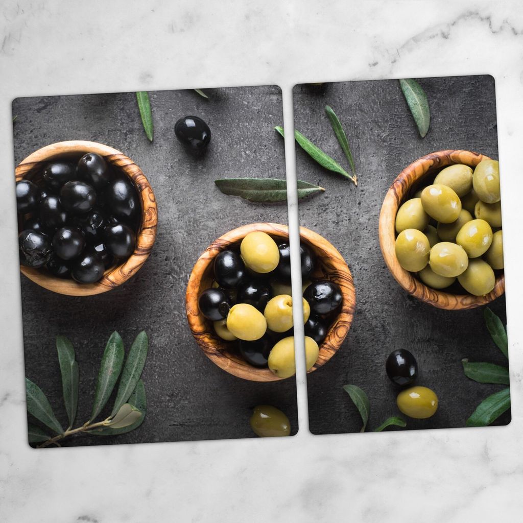 Glas-Herdabdeckplatten Glaskeramikkochfeld-Abdeckung Spritzschutz Glas 70x52 cm Oliven