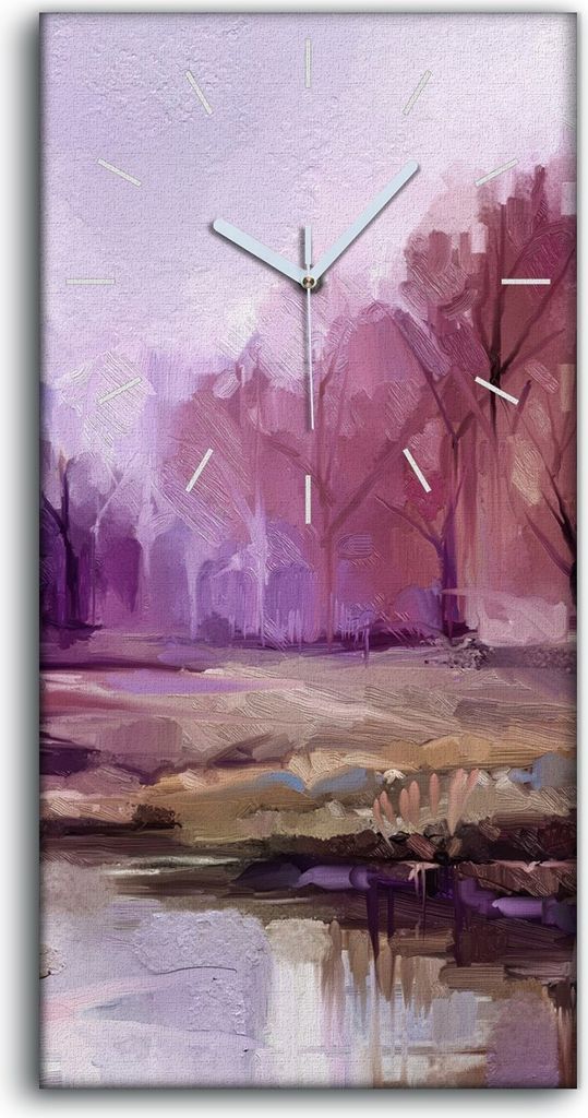Leinwand Wanduhr Wandkunst Uhr Geräuschlos 30x60 Malerei Wald Bäume Wasser Kunst - weiße Hände
