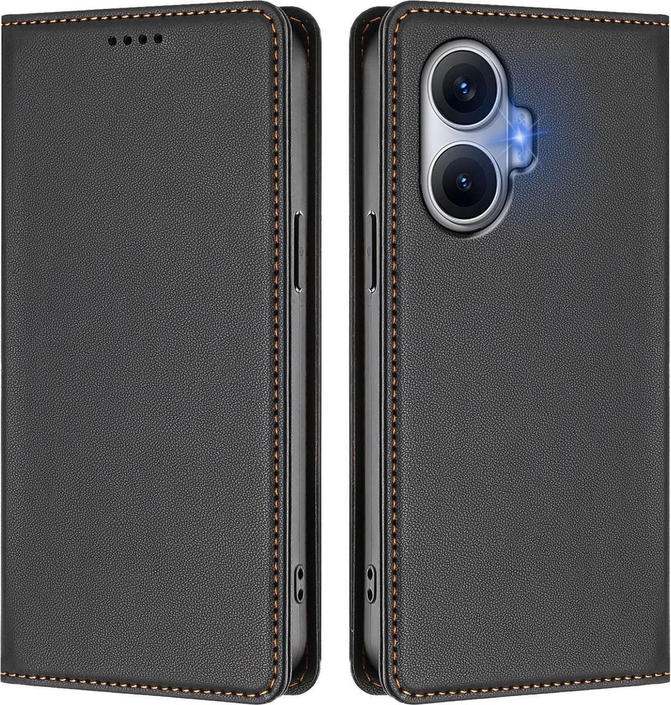Handyhülle für Xiaomi Poco F7/Redmi Turbo 4 Pro, Kunstleder Klapphülle Stoßfeste Magnetische Hülle mit Ständer Schwarz