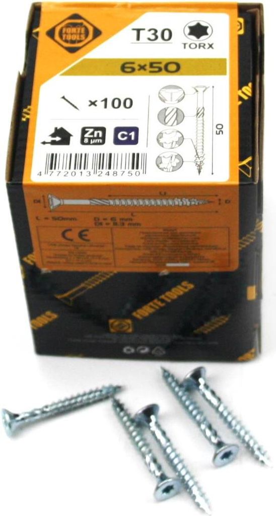 100x Universal Holzschrauben 6,0x50mm T30 Torx Spanplattenschrauben verzink