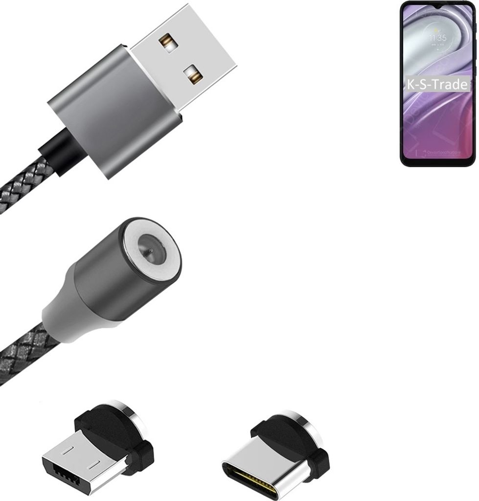 K-S-Trade Hochwertiges Magnet-Lade-kabel Sync-Kabel Daten-Kabel für Motorola Moto G20 mit USB-Typ-C-Anschluss und Micro-USB-Anschluss 2A bis zu