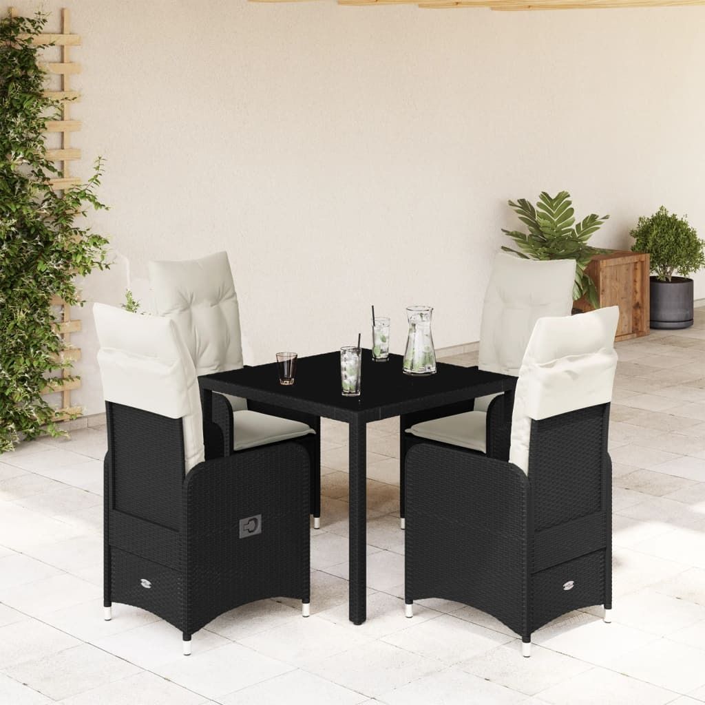 Maison Exclusive - 5-tlg. Garten-Bistro-Set mit Kissen Schwarz Poly Rattan