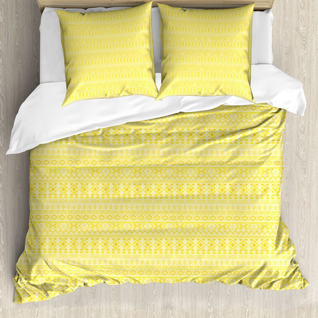ABAKUHAUS Stammes Bettbezug Set für Einzelbetten, Folklore Yellow Monochrome, Milbensicher Allergiker geeignet mit Kissenbezug, 155 cm x 220 cm - ...