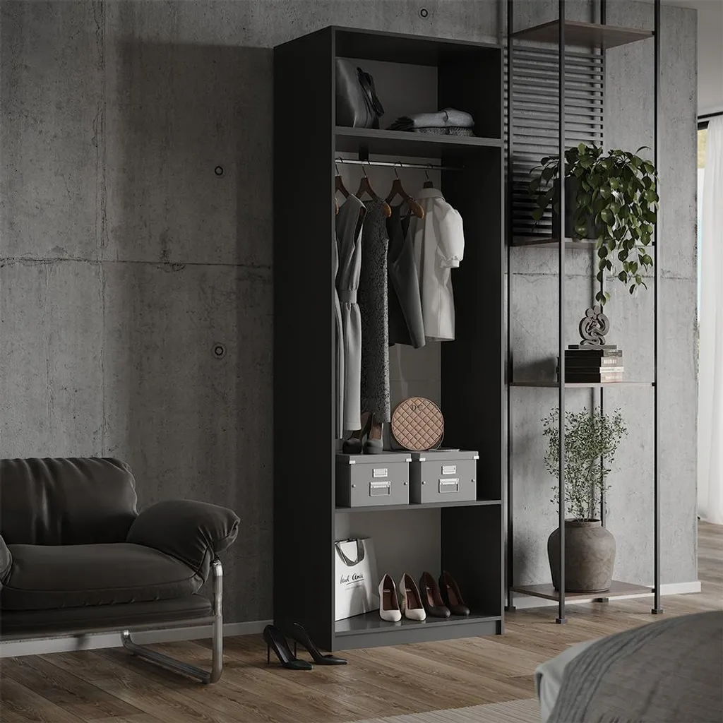 Rangement dessus d'armoire anthracite 80cm compact et robuste Elmo