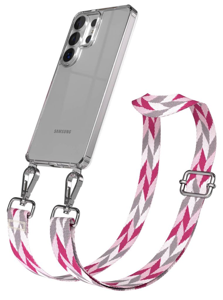 EAZY CASE Handykette - Verstellbarer Trageriemen kompatibel mit Samsung Galaxy S26 Ultra, Handykordel mit transparenter Silikon-Hülle, Karabiner S...
