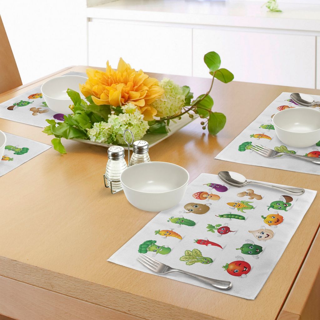 ABAKUHAUS Gemüse Platzmatten, Lustige Verschiedene Zeichentrickfiguren mit Smiley Faces Happy Farm Theme Kids Nursery, Tiscjdeco aus Farbfesten St...