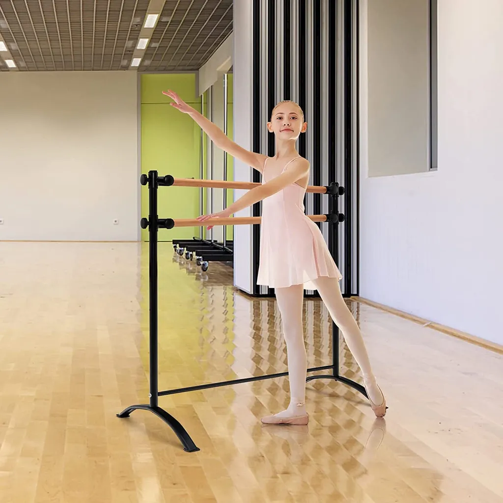 GOPLUS Draagbare balletstang, 122 cm, vrijstaande dansstang met 4 verstelbare hoogteposities en stabiel metalen frame, dubbele balletstang voor thuis en in de sportschool (zwart