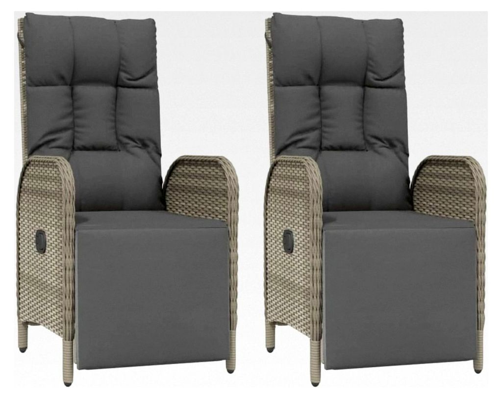 2X Garten Relaxsessel mit Kissen Verstellbar Gartenstuhl Gartensessel Liegestuhl Relaxstuhl Gartensofa Ruhesessel Poly Rattan Grau