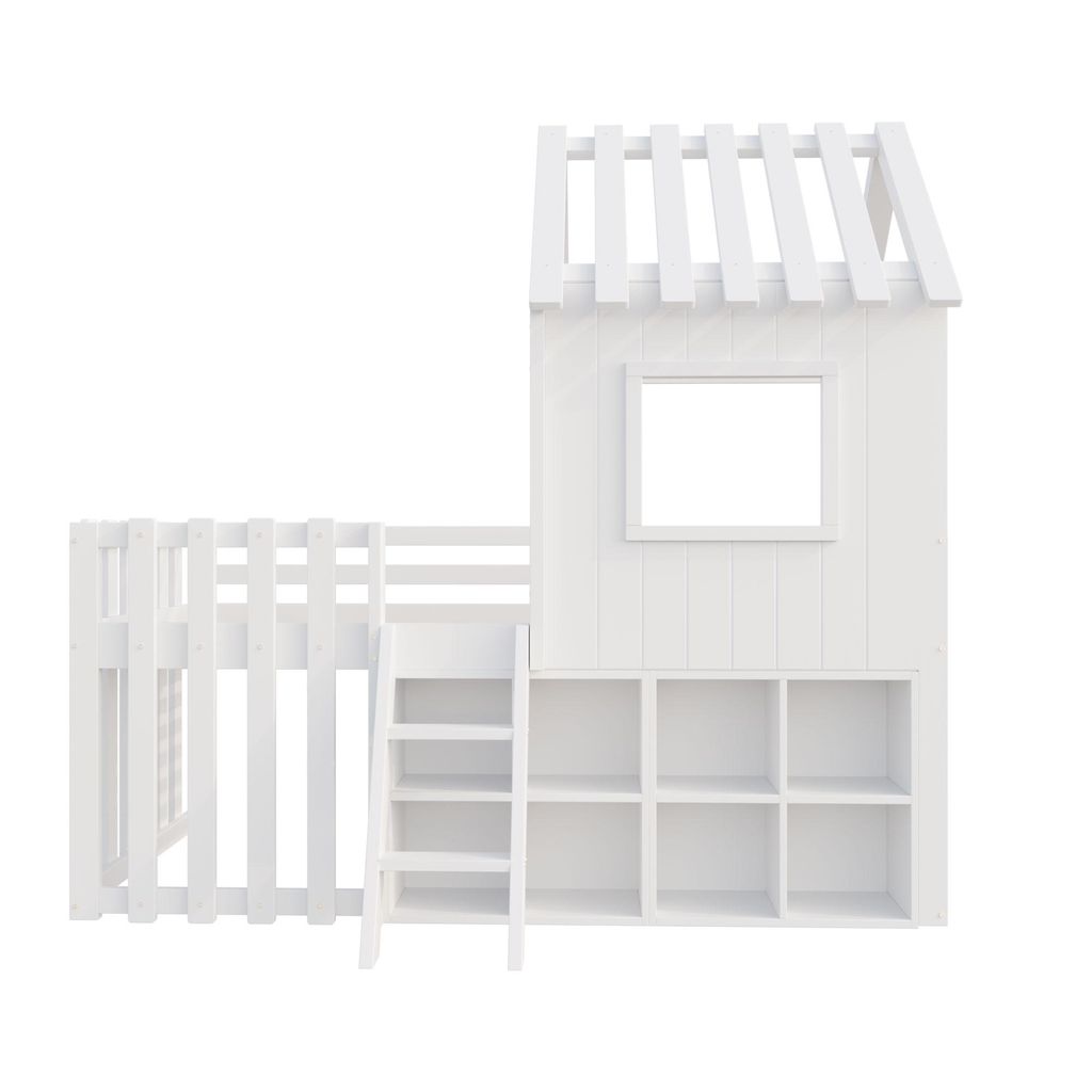 Merax Etagenbett Hausbett 90x200 mit Dach, Kinderbett mit Produktbild 