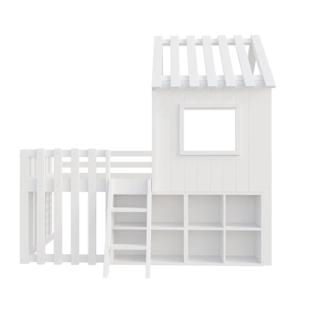 Lit Cabane 90x200 Sécurisé : Solution Sommeil et Jeu Bois Blanc - 5