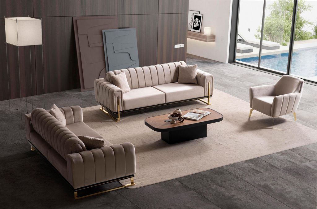 Terrasson Couchgarnitur im eleganten 3-3-1 Design, beige