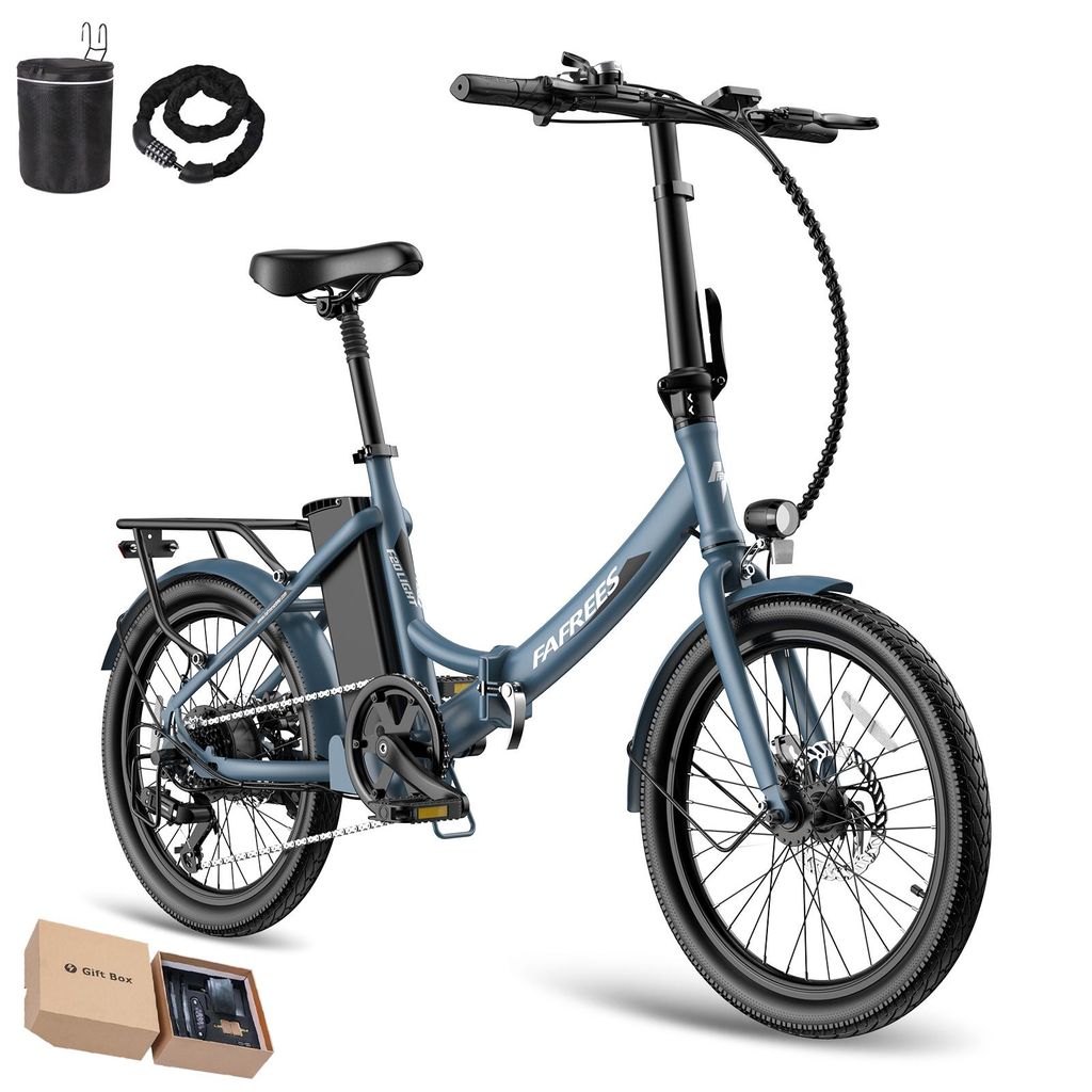 Faltrad mit Pedelec-Antrieb 20 Zoll 250W Shimano 7-Gang 36V 20Ah Akku 150km Reichweite IPX5, Blau