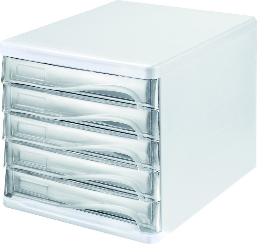 Schubladenbox 5 Schübe transparent/lichtgrau Packung mit 4 Stück