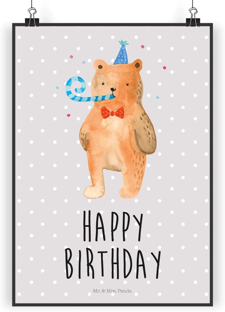 Mr. & Mrs. Panda Bild Bär Geburtstag DIN A4 - Grau Pastell - Geschenk, drucke, Wandbild, Plakat, wanddeko, Alles Gute, Happy Birthday, Teddy, Post...