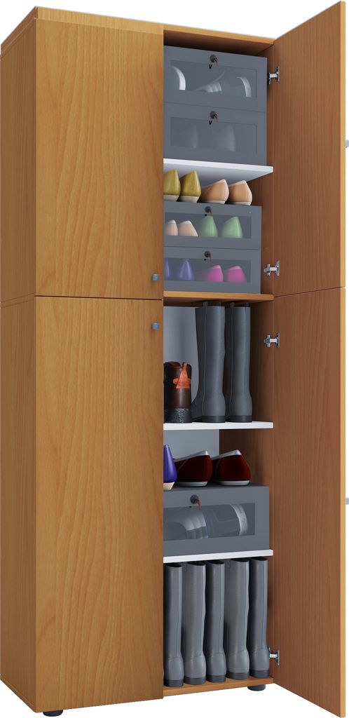 VCM Holz-Schuhschrank | Maße: B. 70 x H. 184 x T. 40 cm | Allzweckschrank | 5 Fächer | 4 Drehtüren - Lona