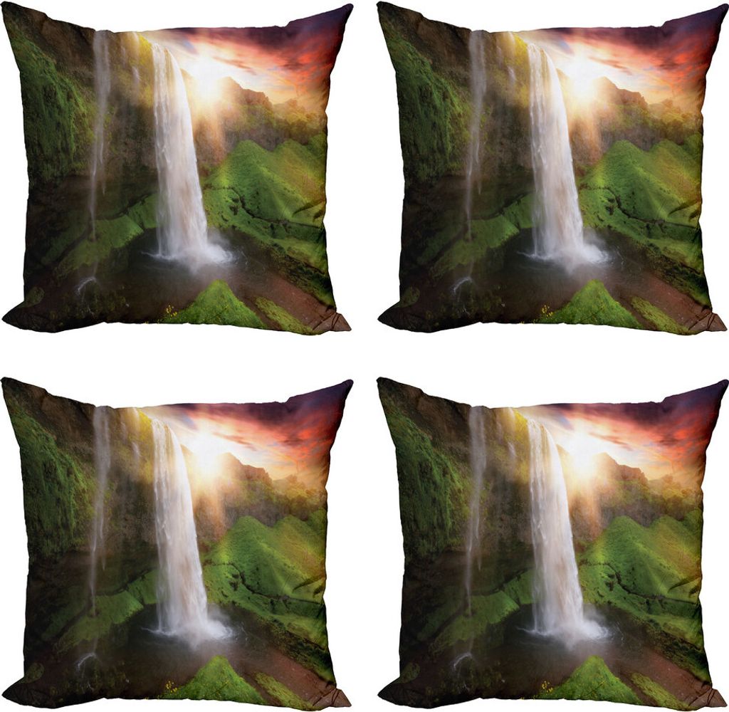 ABAKUHAUS Wasserfall Kissenbezug Set (4 Stück), Sunset Sky in Island, Moderner Doppelseitiger Digitaldruck, 60 cm x 60 cm, Mehrfarbig