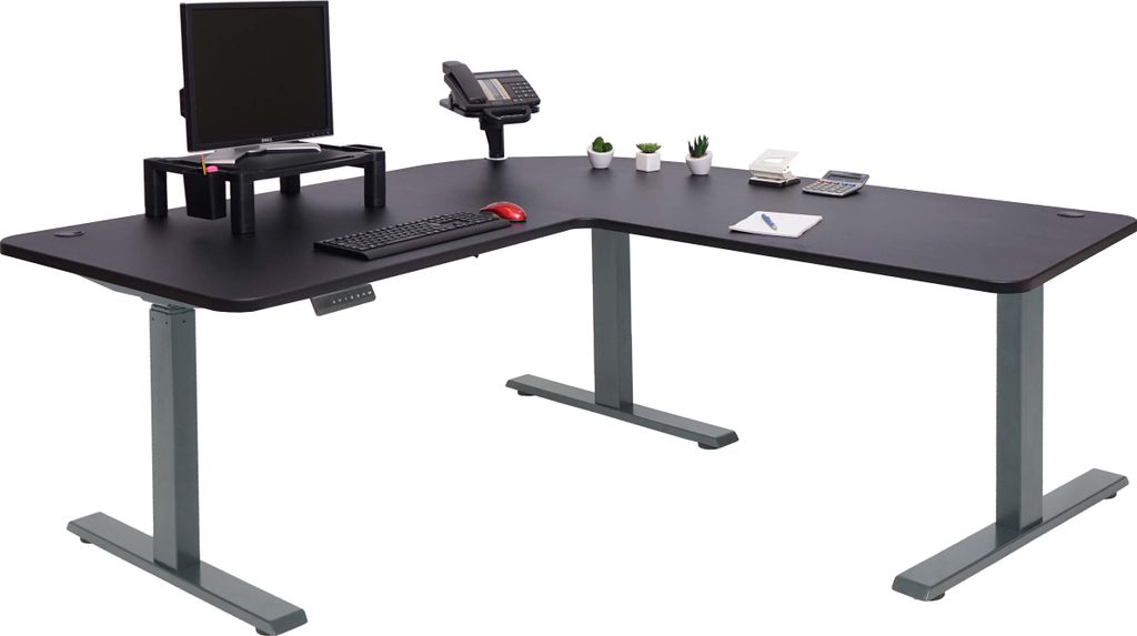 Eck-Schreibtisch HWC-D40, Computertisch elektrisch höhenverstellbar 178x178cm 84kg MVG schwarz, anthrazit-grau