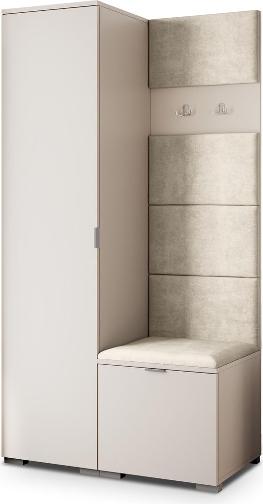 Masseno Garderobe-Set LORI 95/181/51 cm Modern Garderobenschrank Kaschmir, Veloursstoff MONOLITH 04 (Beige)