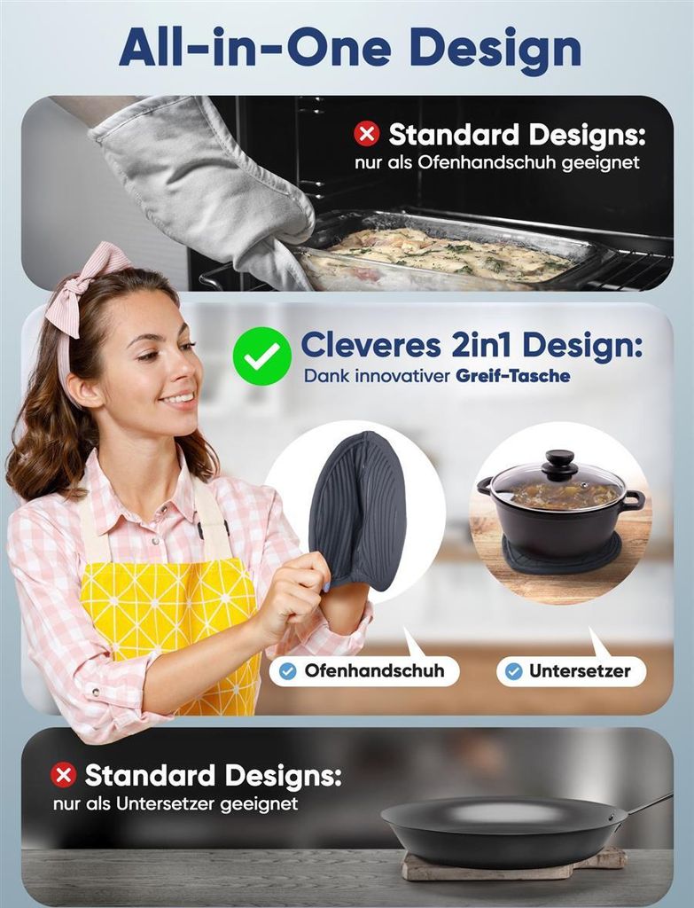 Ofenhandschuhe & Topflappen Set Mit Wildblumen – Hitzebeständig Bis 100°C, Rutschfeste Silikon-Oberfläche – 4-teilig