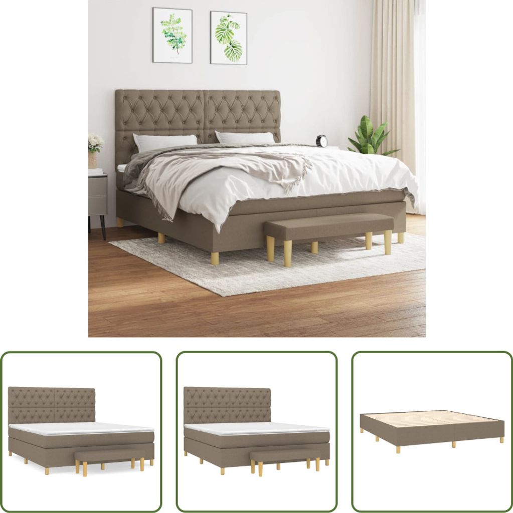 The Living Store Boxspringbett mit Matratze Taupe 160x200 cm Stoff