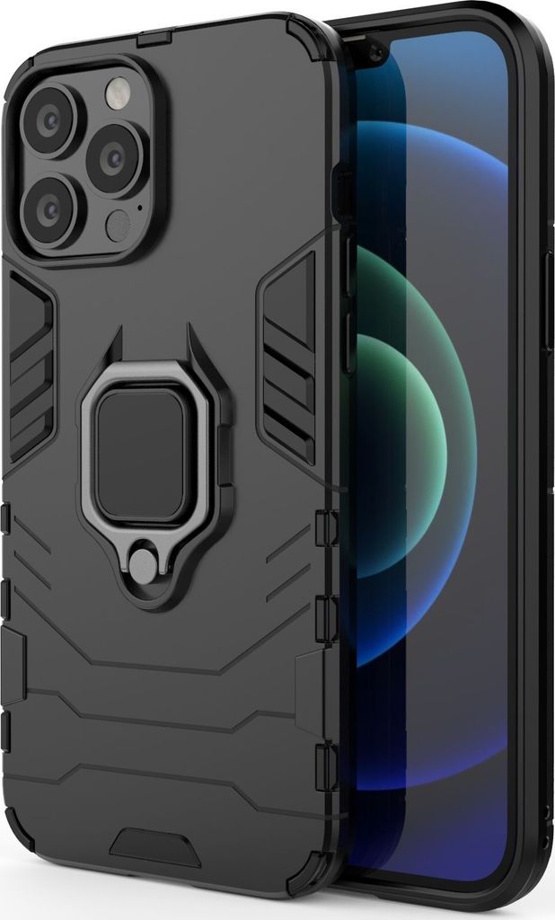 Mobigear Armor Ring iPhone 13 Pro Max Hülle Hardcase Backcover Stoßfest mit Ringhalter - Schwarz