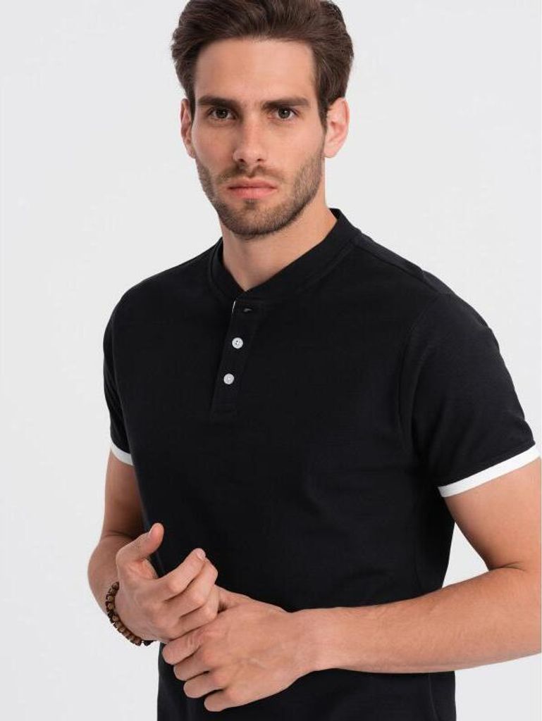 Herren-Poloshirt ohne Kragen V8 OM-TSCT-0156 schwarz XXL