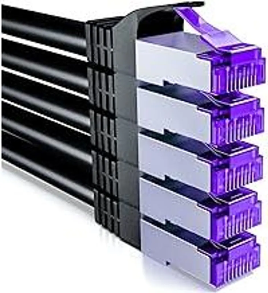Set 5 Cavi LAN CAT7 1m Neri | Fibra 10Gbps per Smart TV e PC