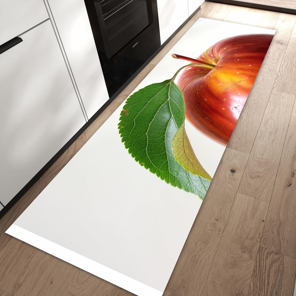 Küchenteppich 60x90cm rutschfest & abwischbar PVC Läufer - Roter Apfel Mit Blatt