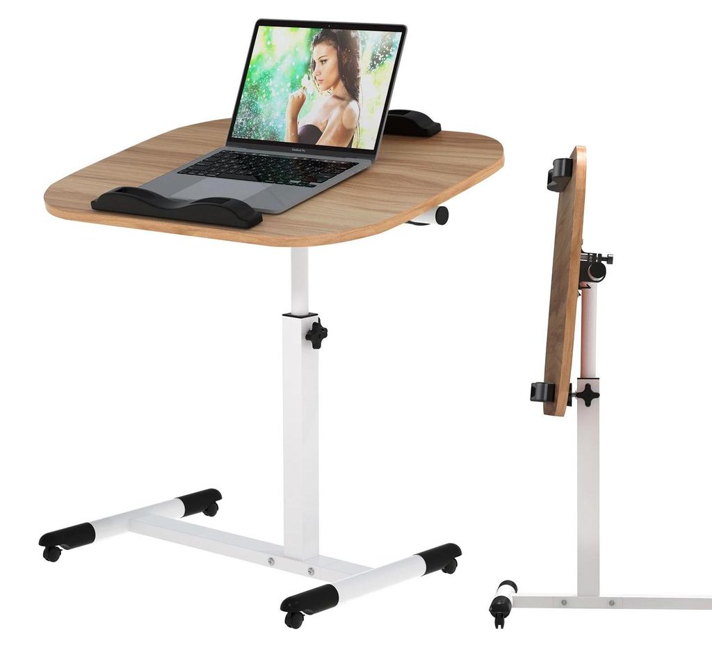 Mobiler Laptop Tisch - Verstellbarer Computertisch - Höhe 61–95 cm - Mit Rollen - Rechteckiger Metallrahmen - Für Sofa und Bett - Gelb
