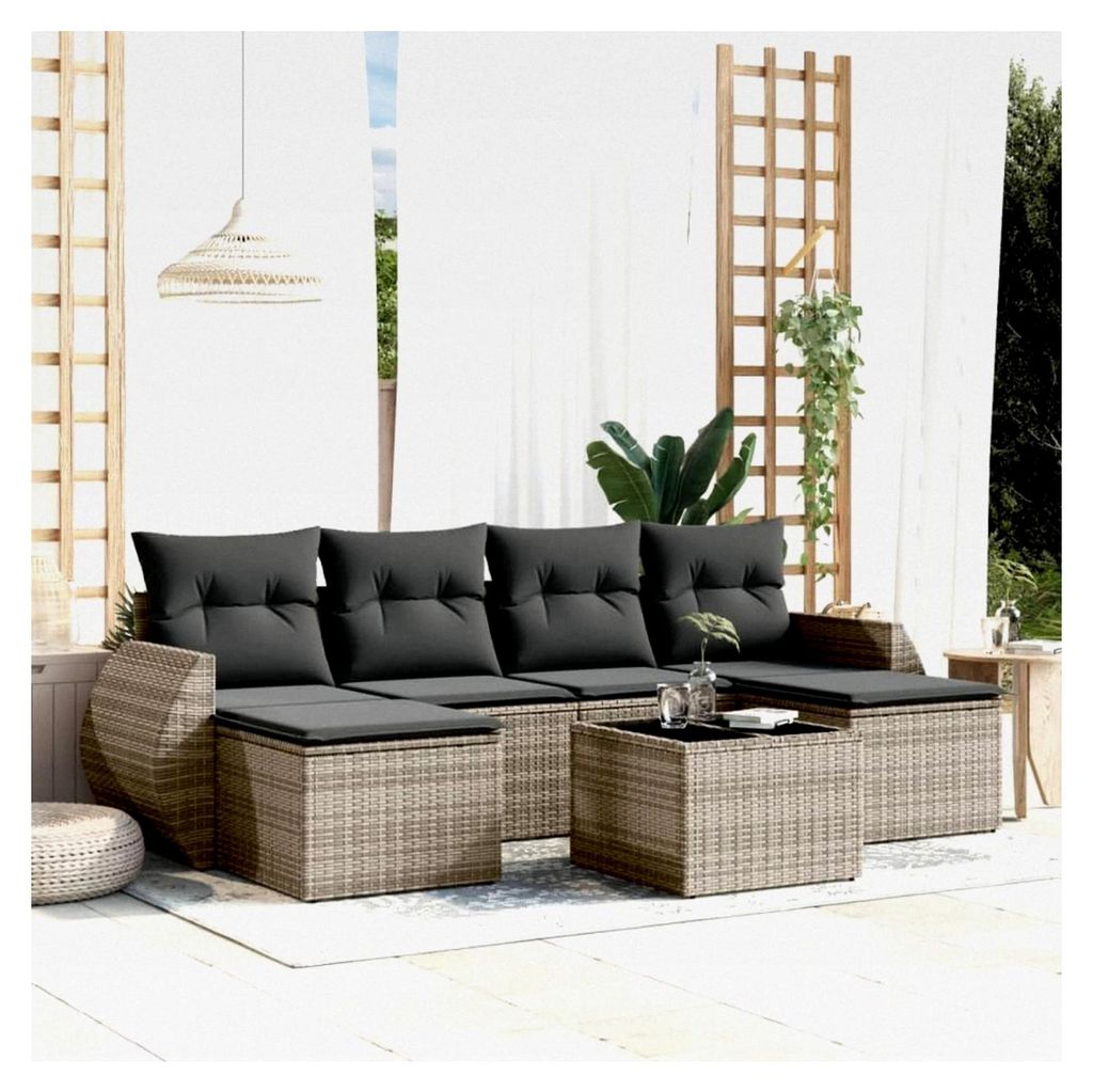 Gartenlounge mit Stauraum für Balkonmöbel, Rattan Sofa und Ecklounge