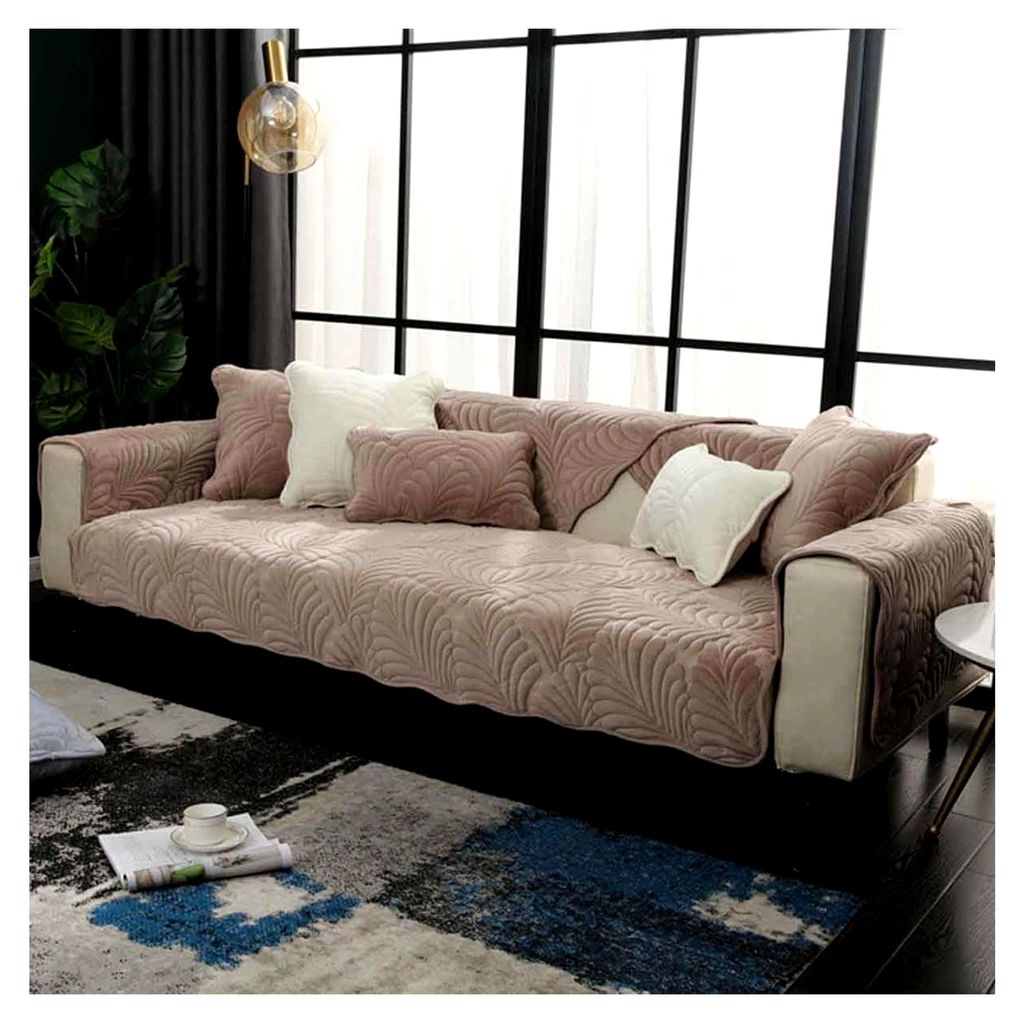 Sofaüberzug L/U-Form für 3-Sitzer Couch, rutschfest, für Hunde, Samt, 70x180cm, Kaffee